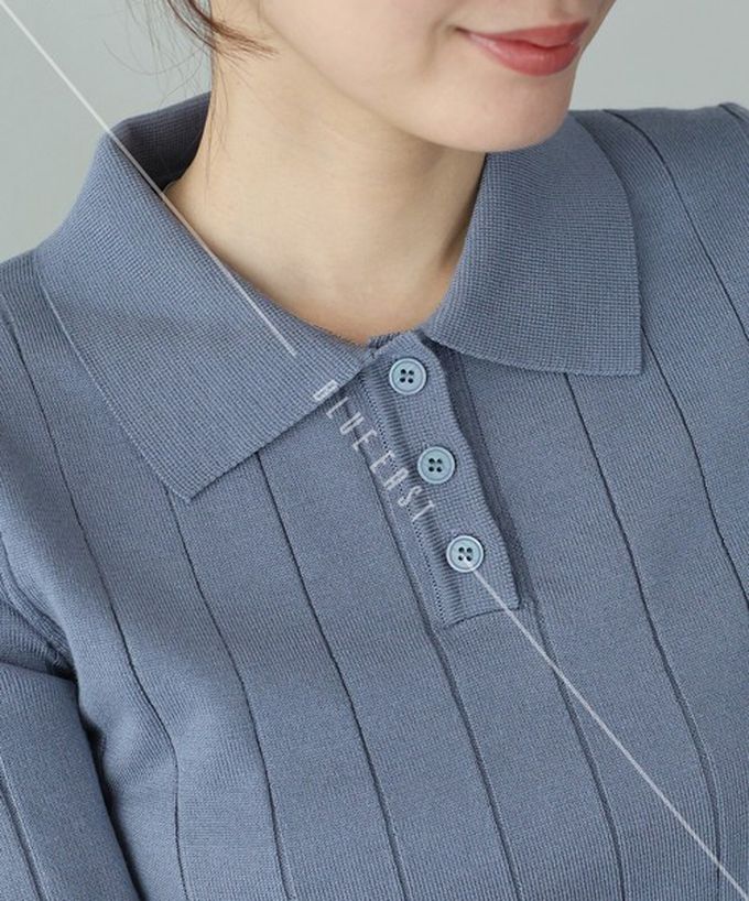 日本 BLUE EAST - 都會氣息寬羅紋針織短袖polo衫-粉紅