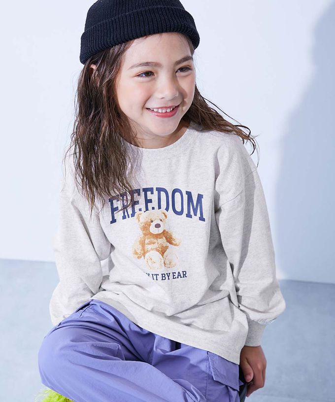 日本 devirock - 100%棉 定番女孩印花長袖上衣-美式早餐-淺紫