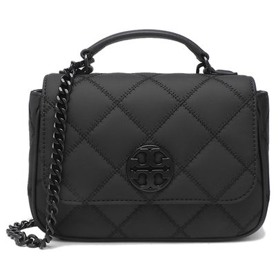 Tory burch - 菱格紋皮革翻蓋斜背包-霧黑