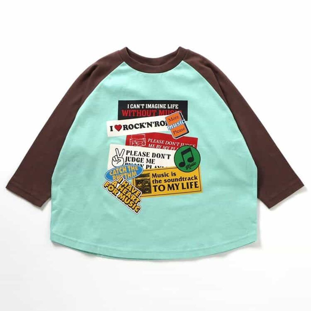 帥氣美式風格長袖上衣-貼紙-薄荷綠X咖