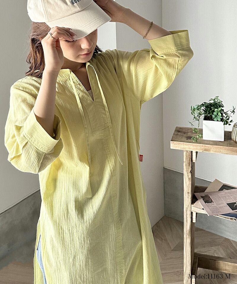 日本 Classical Elf - 透氣楊柳慵懶感開襟長袖洋裝-灰藍