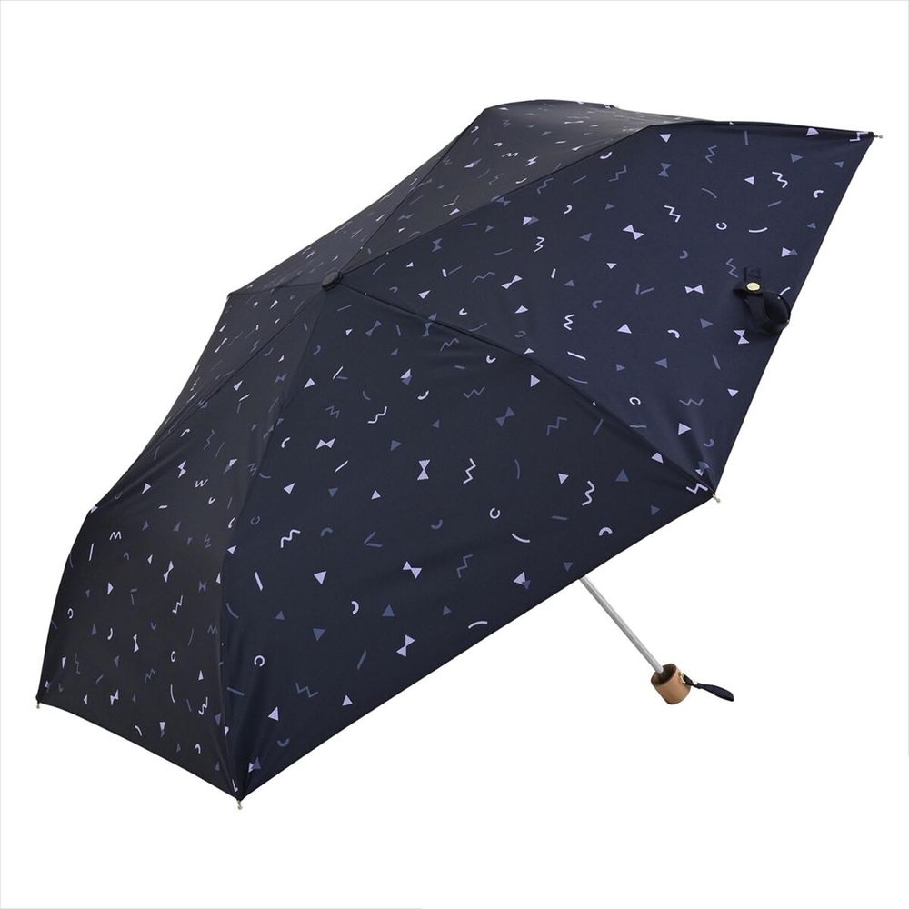 日本 nifty colors - 抗UV超輕量 晴雨兩用折疊傘(遮光遮熱款)-幾何圖形-深藍 (直徑88cm/179g)-99.9%