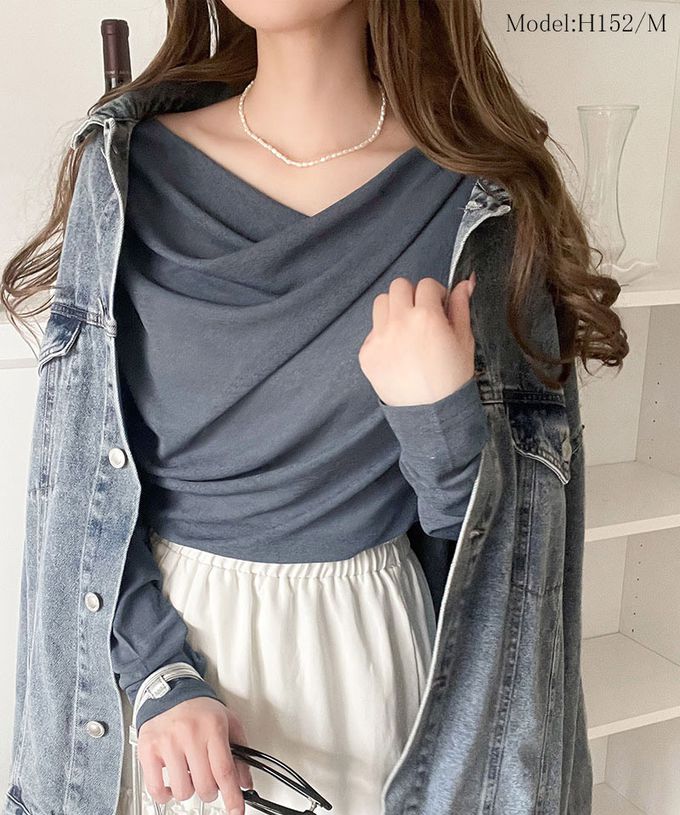 日本 Classical Elf - 柔美皺摺顯瘦V領薄長袖上衣-象牙白