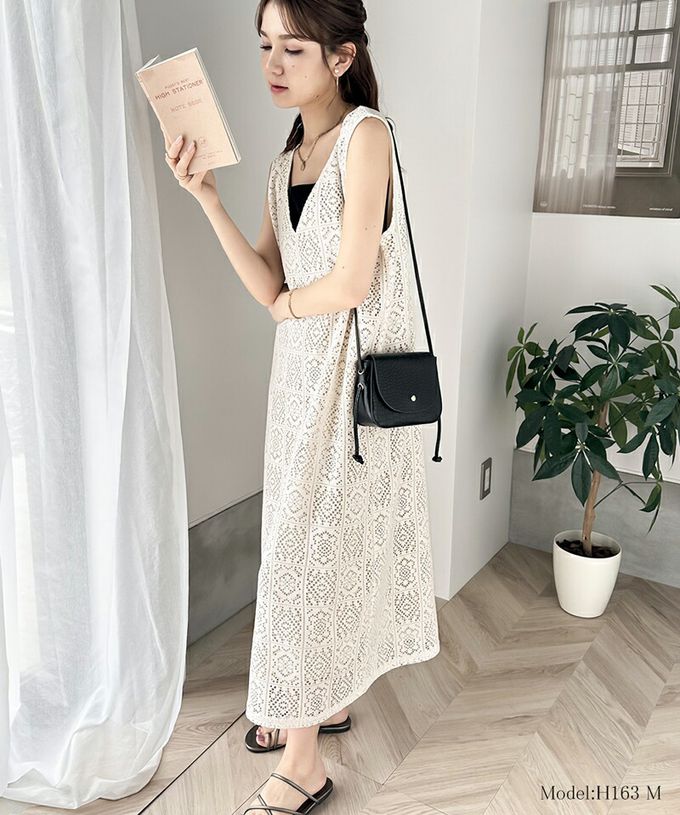 日本 Classical Elf - 2WAY幾何花朵鉤針背心裙/洋裝-黑