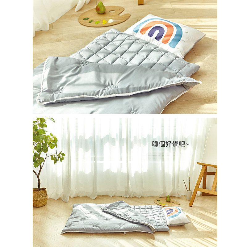 正韓Hello HiZoo - 純手工製莫代爾防蟎抗菌彩虹兒童睡袋(枕頭+睡墊+被子)-銀藍灰