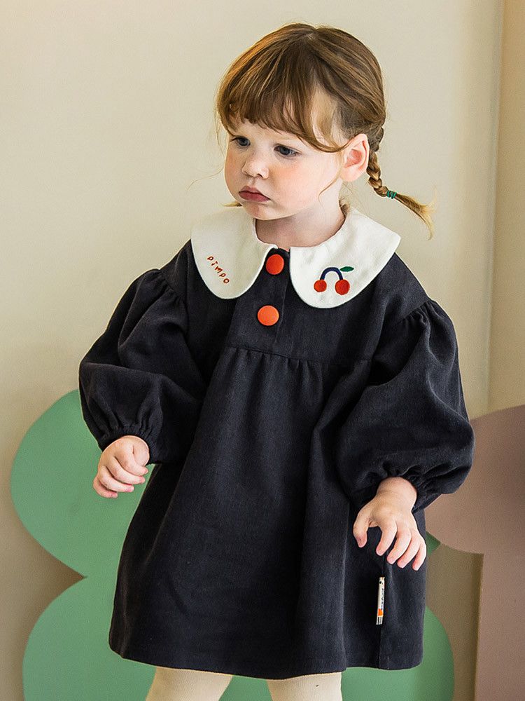 韓國Pimpollo - 小櫻桃泡泡袖洋裝-綠