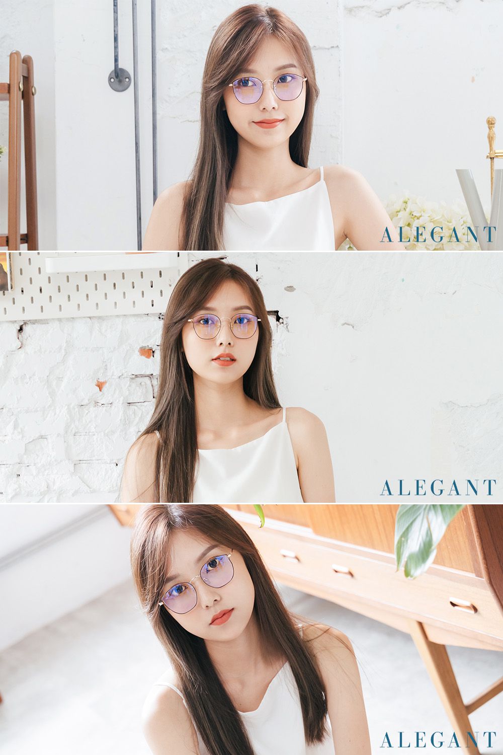 ALEGANT - 法法式優雅復古輕量鈦金屬質感縷空貓眼鏡框UV400濾藍光眼鏡