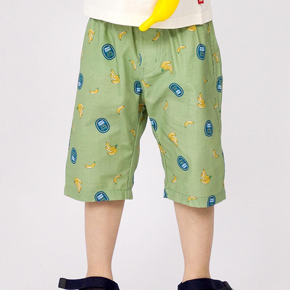 日本 ZOOLAND - 夏日薄款純棉印花大口袋短褲-滿版香蕉-綠