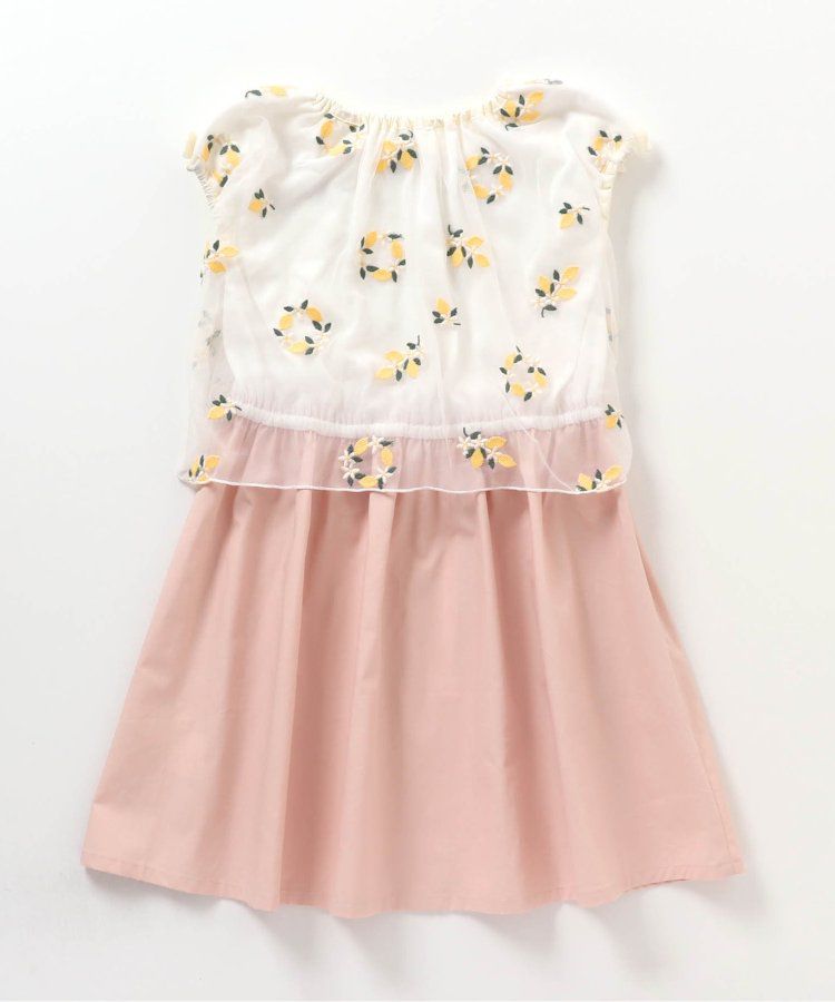 日本 apres les cours - 可愛檸檬刺繡分層短袖洋裝-海軍藍