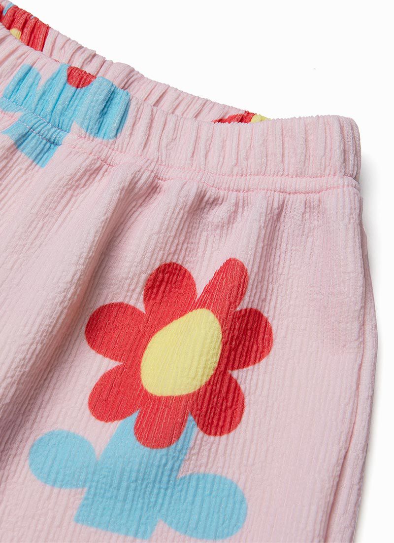 韓國 OZKIZ - 鬆緊腰可愛紅花長寬褲-粉