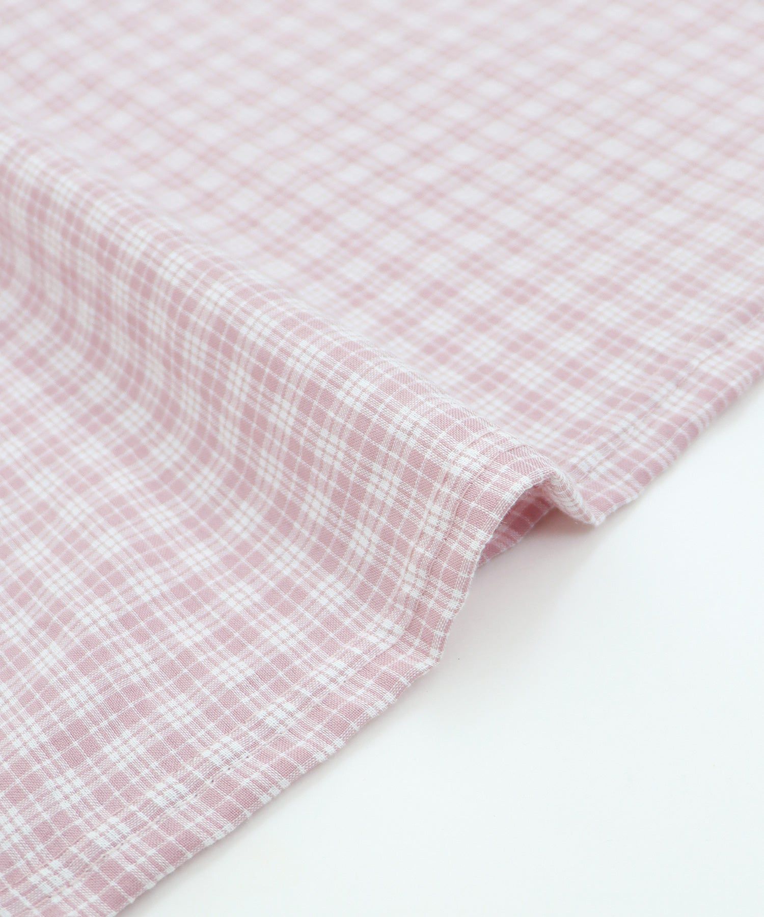 日本 BLUE EAST - 圓領小格紋荷葉五分袖上衣-水藍