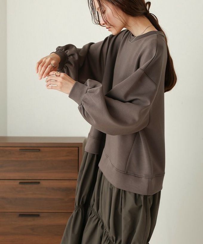 日本 Bab - 柔美造型皺摺拼接長袖洋裝-淺杏