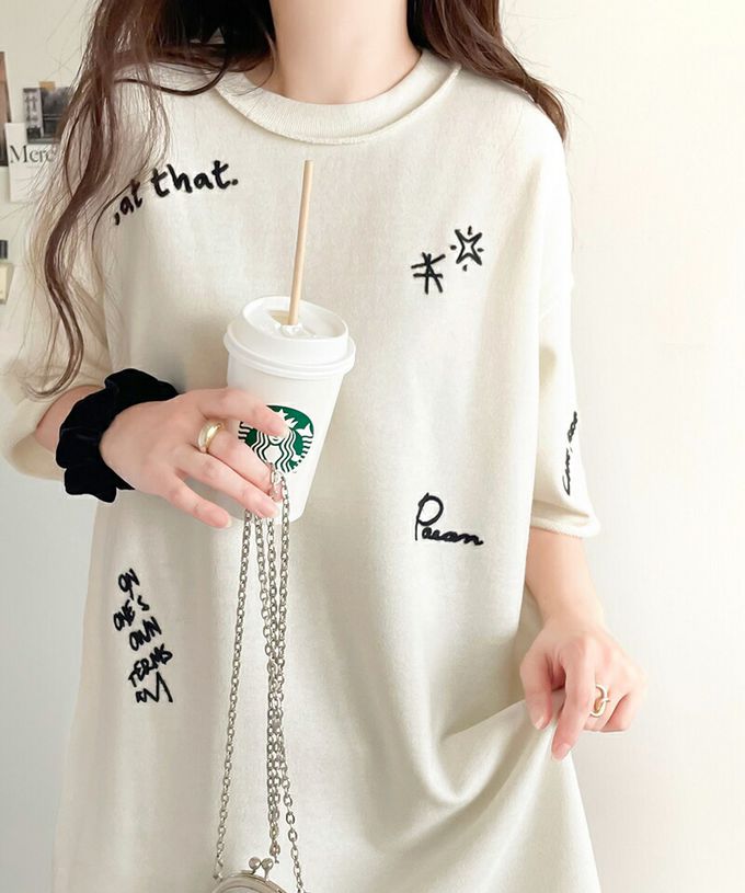 日本 Classical Elf - 率性字母塗鴉落肩寬鬆短袖T恤-米白