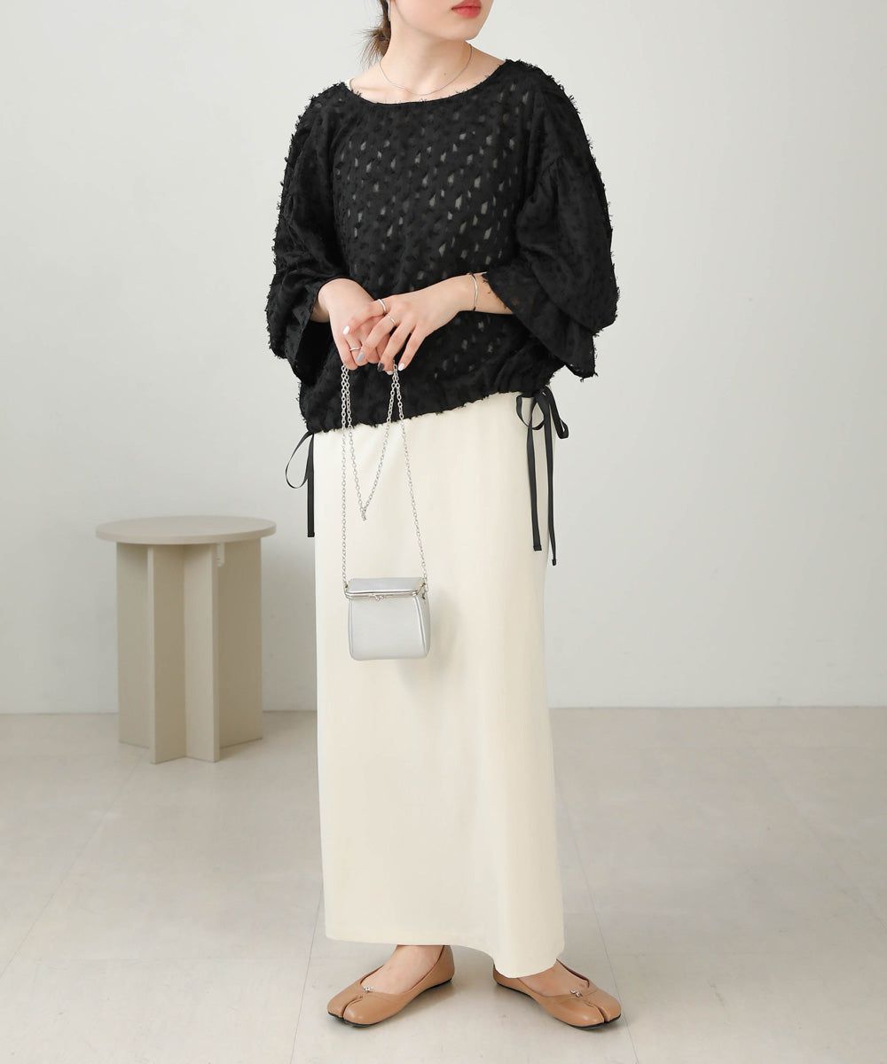 日本 Bab - 2WAY透感抽鬚糖果袖上衣-淺粉