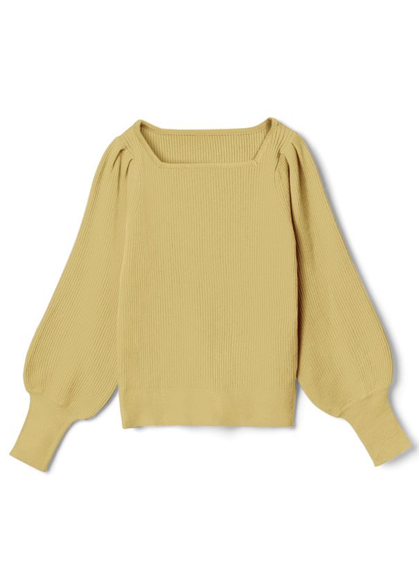 日本 GRL - 方領直羅紋氣球袖針織上衣-玫瑰粉