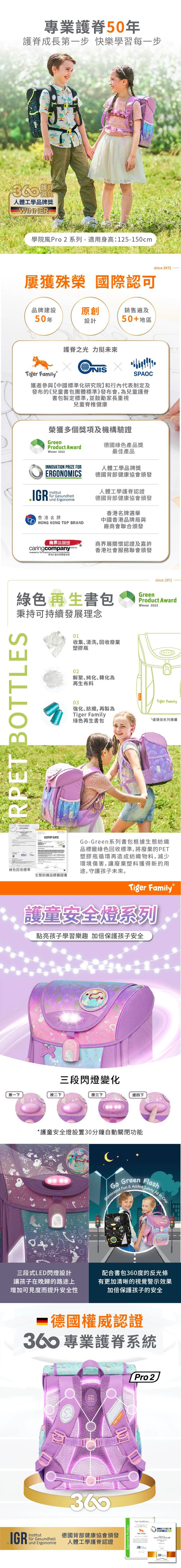 Tiger Family - 學院風超輕量護脊書包-恐龍化石(安全燈Pro 2)