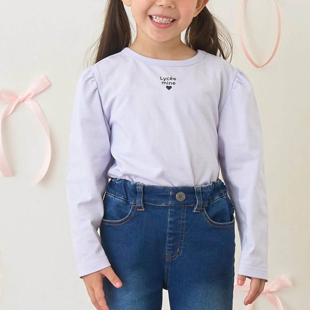 100%棉 前後兩穿荷葉邊長袖上衣-淺紫