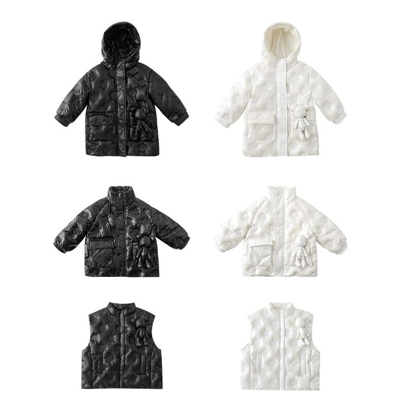 TONGMO - (90%鴨絨)可拆卸太空感立領羽絨外套-熊熊-米白色