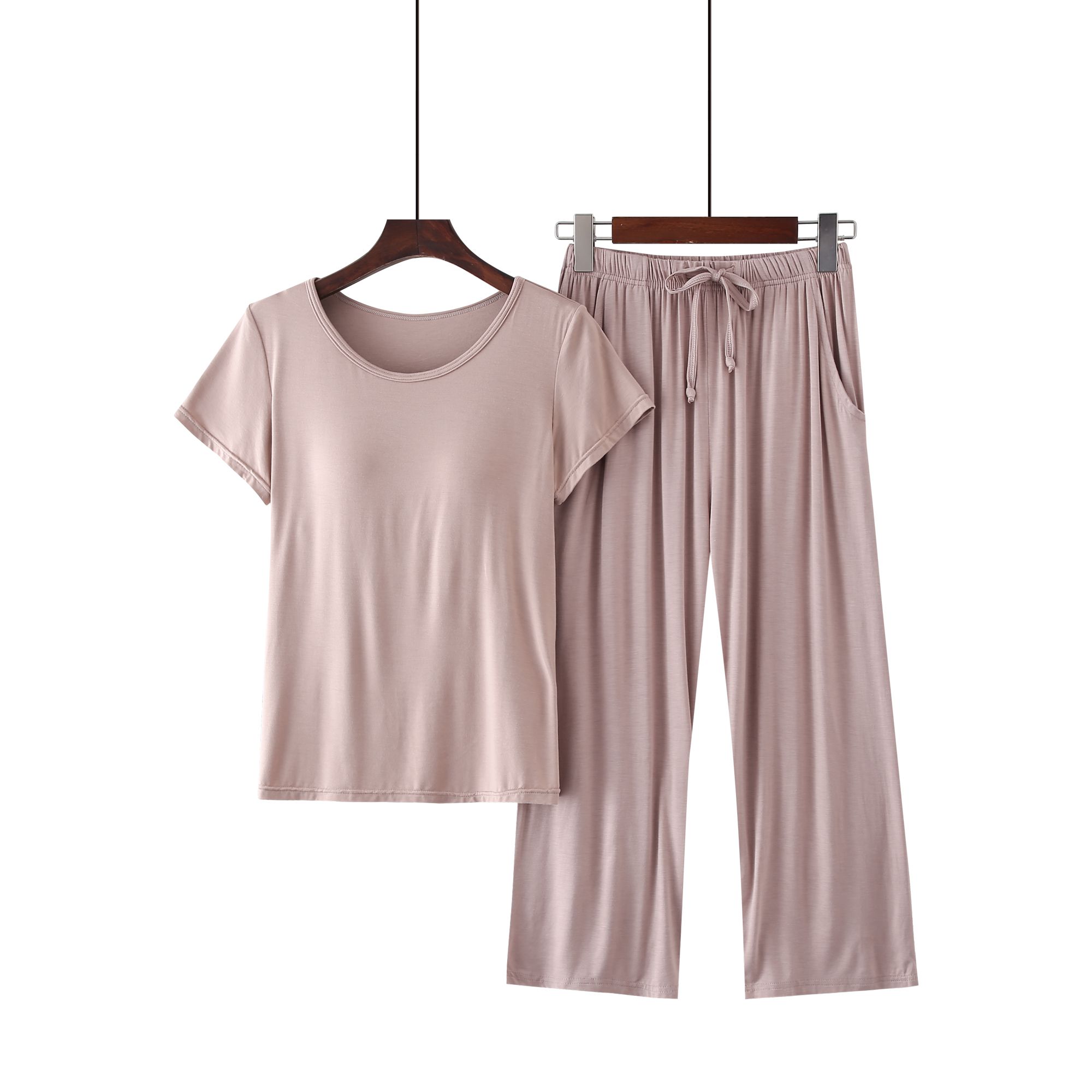 莫代爾柔軟涼感Bra T家居服-七分褲套裝-黑色