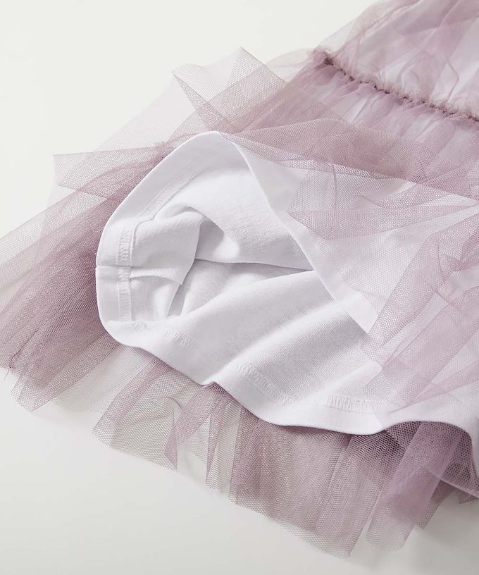 日本 devirock - 柔軟薄紗拼接甜美短袖洋裝-白