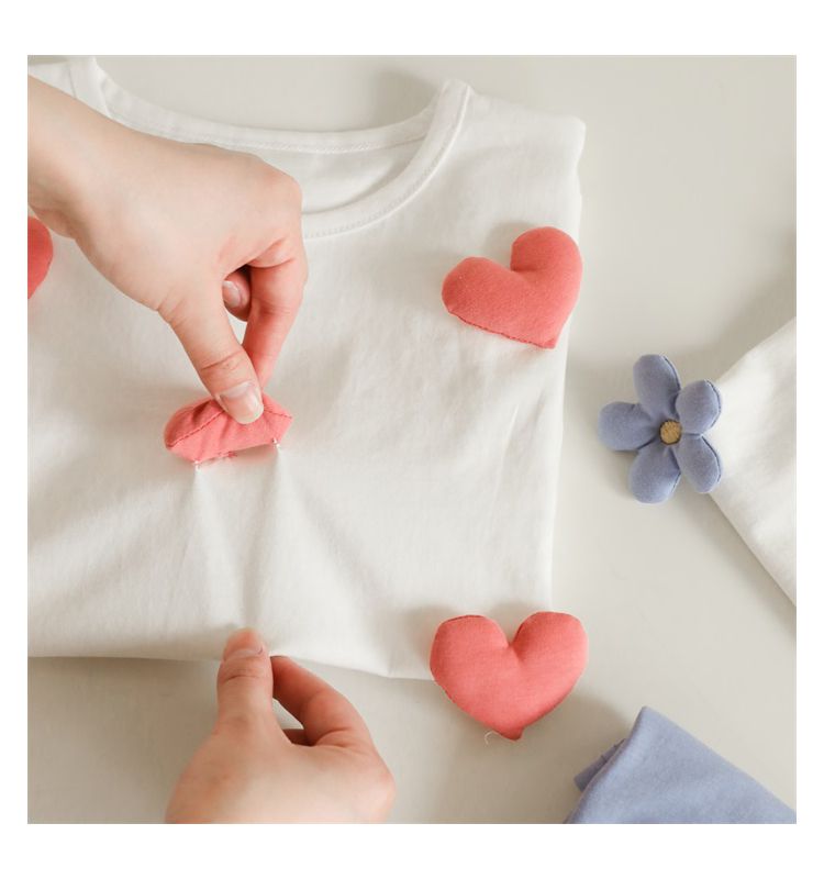 純棉立體圓領休閒短袖上衣-愛心-粉色