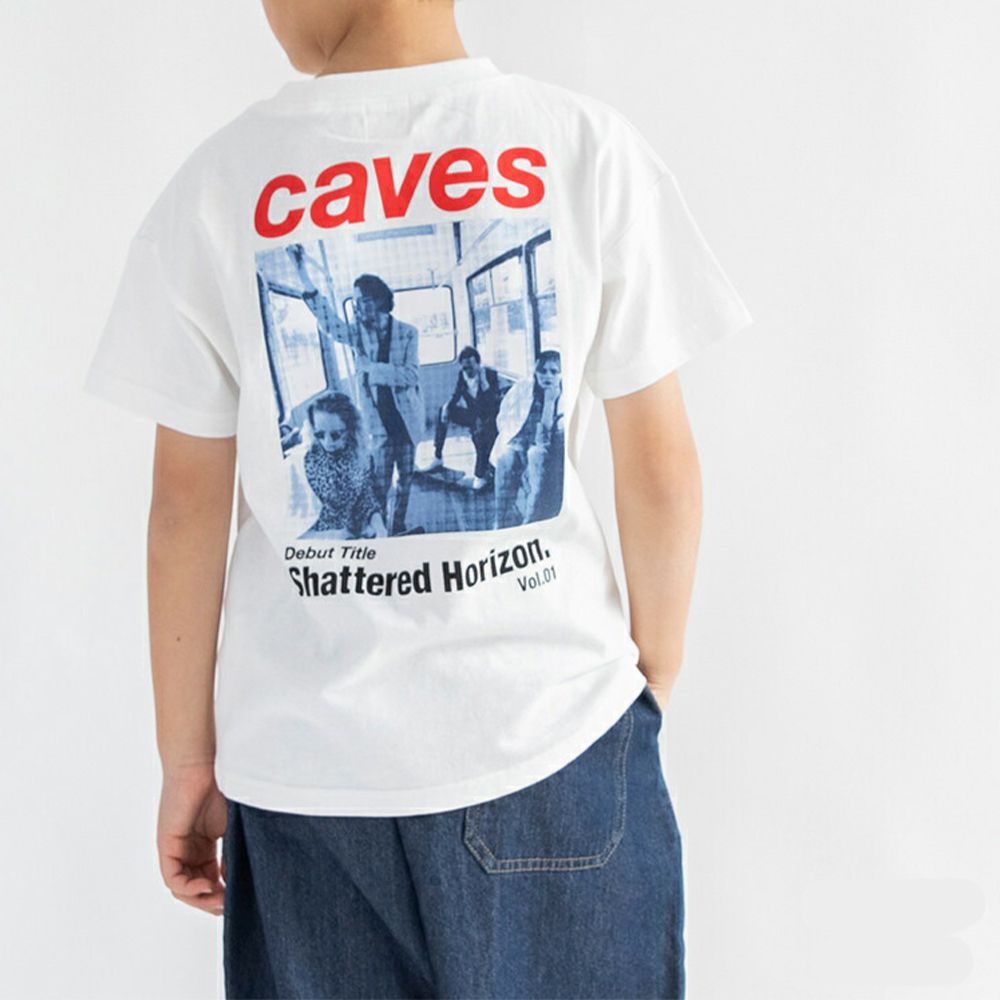 100%天竺棉 印花短袖上衣-CAVES-白