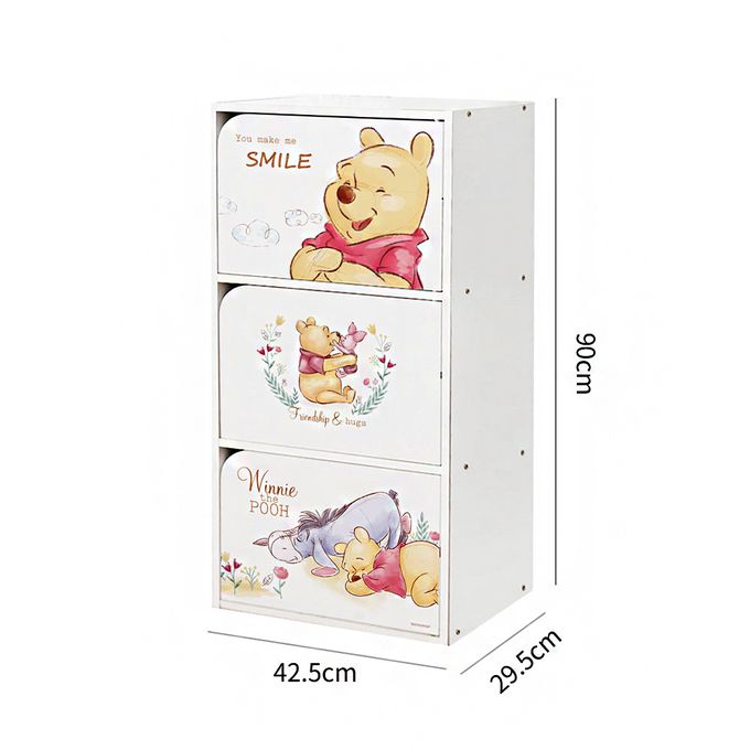收納王妃 - 迪士尼 Disney【小熊維尼插畫風】三層收納櫃 三層三門櫃雙層櫃 收納櫃 木櫃 書櫃