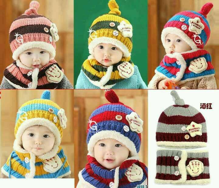 小星星雙色寶寶帽子+圍巾兩件套