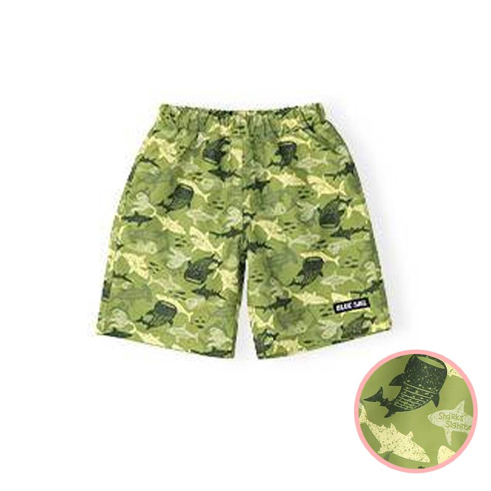 抗UV 童趣印花海灘褲／泳褲(含內褲)-鯨鯊-軍綠