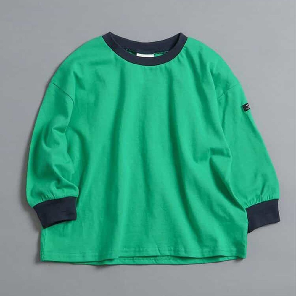 100%棉 定番款縮口長袖上衣-草綠