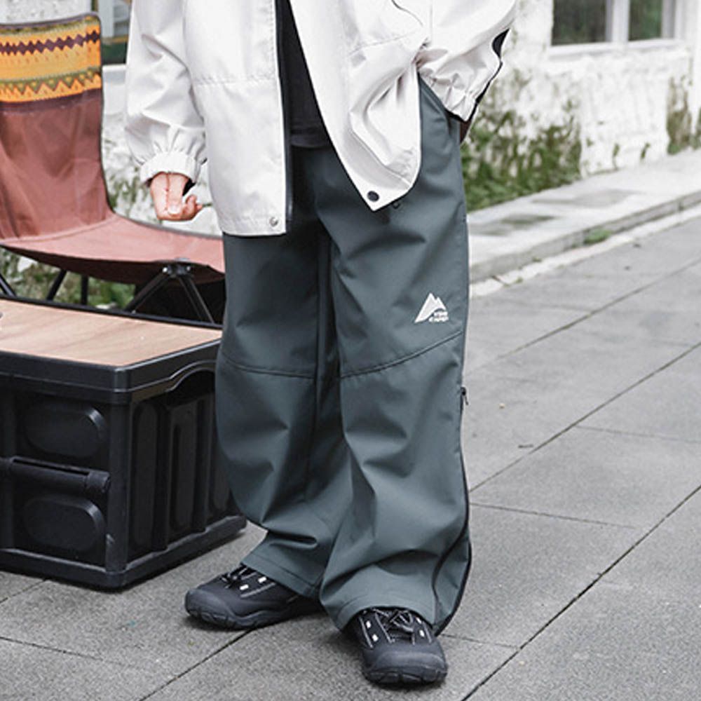 防潑水薄刷絨側開拉鍊長褲-灰綠