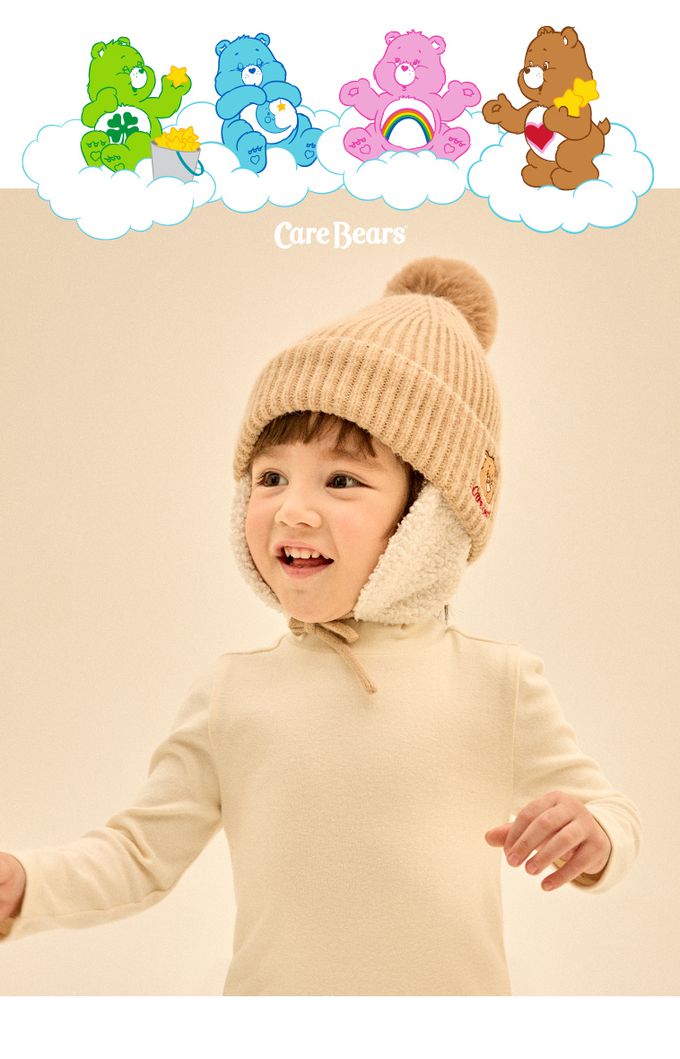 韓國 Care Bears - 聯名款熊羊羔絨護耳針織毛帽-卡其 (FREE)