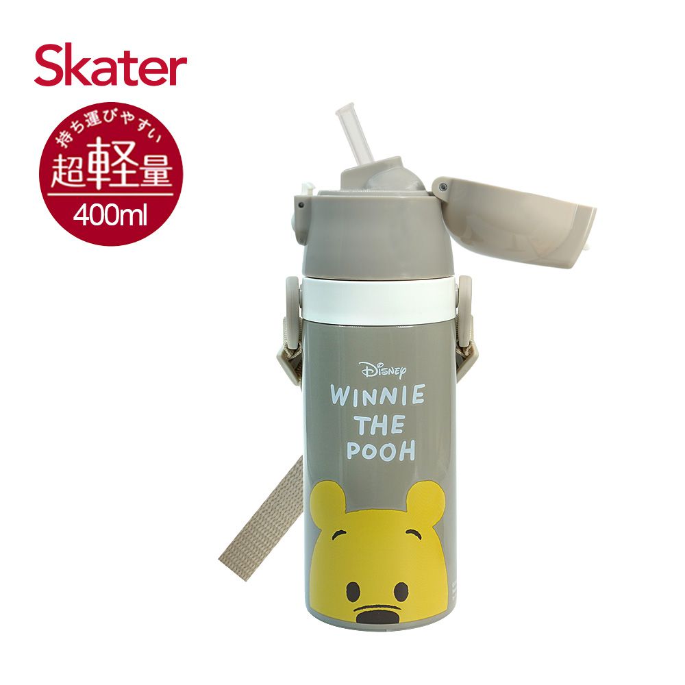 日本 SKATER - 兒童吸管不鏽鋼保溫水壺(400ml)-維尼POOH-400ml