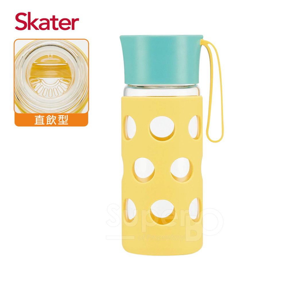 日本 SKATER - 玻璃隨行杯(含杯套)400ml-黃