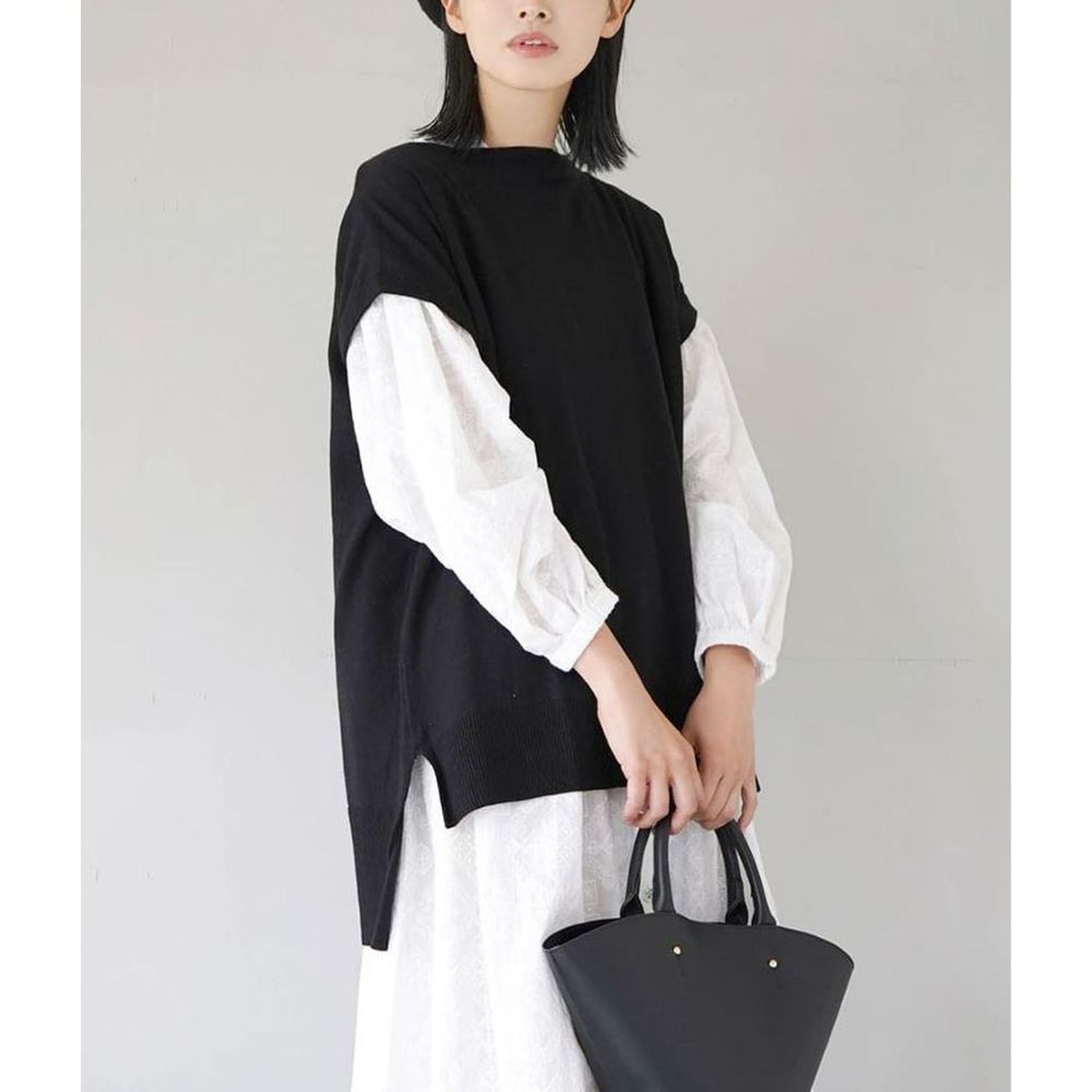 日本 zootie - 100%棉 柔軟薄針織短袖上衣-簡約黑