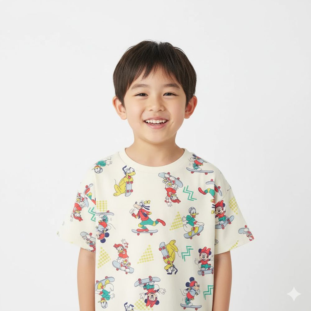 短袖T恤-迪士尼 玩滑板-象牙白色