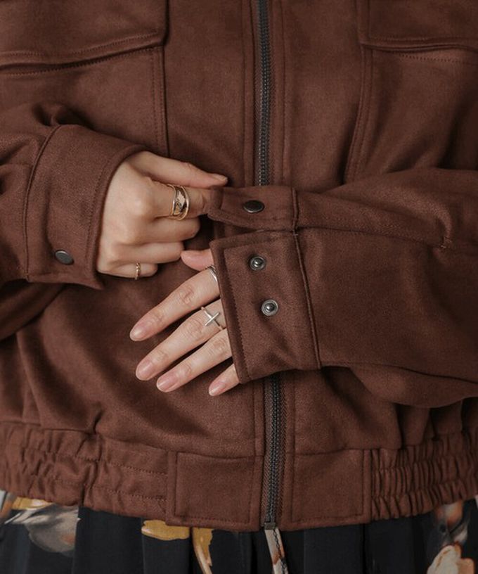 日本 Bab - 麂皮感立領率性口袋俐落外套-黑