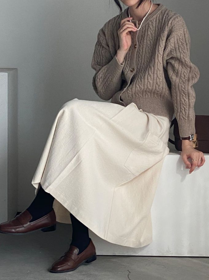 韓國女裝連線 - 麻花捲鈕扣無領針織外套-摩卡咖 (FREE)