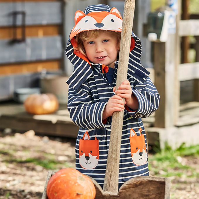 英國 JoJo Maman BeBe - 防風雨水手外套/雨衣-條紋狐狸