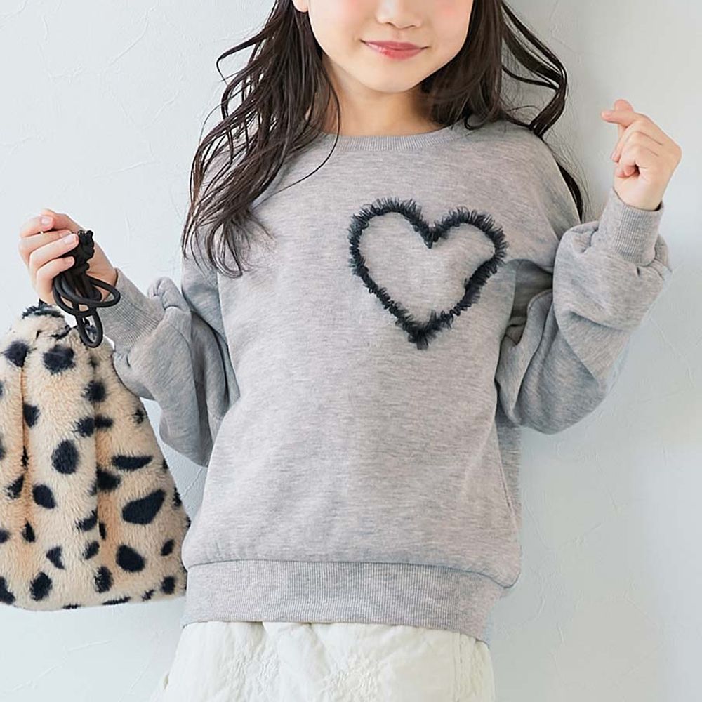 裏起毛蕾絲愛心長袖上衣-灰