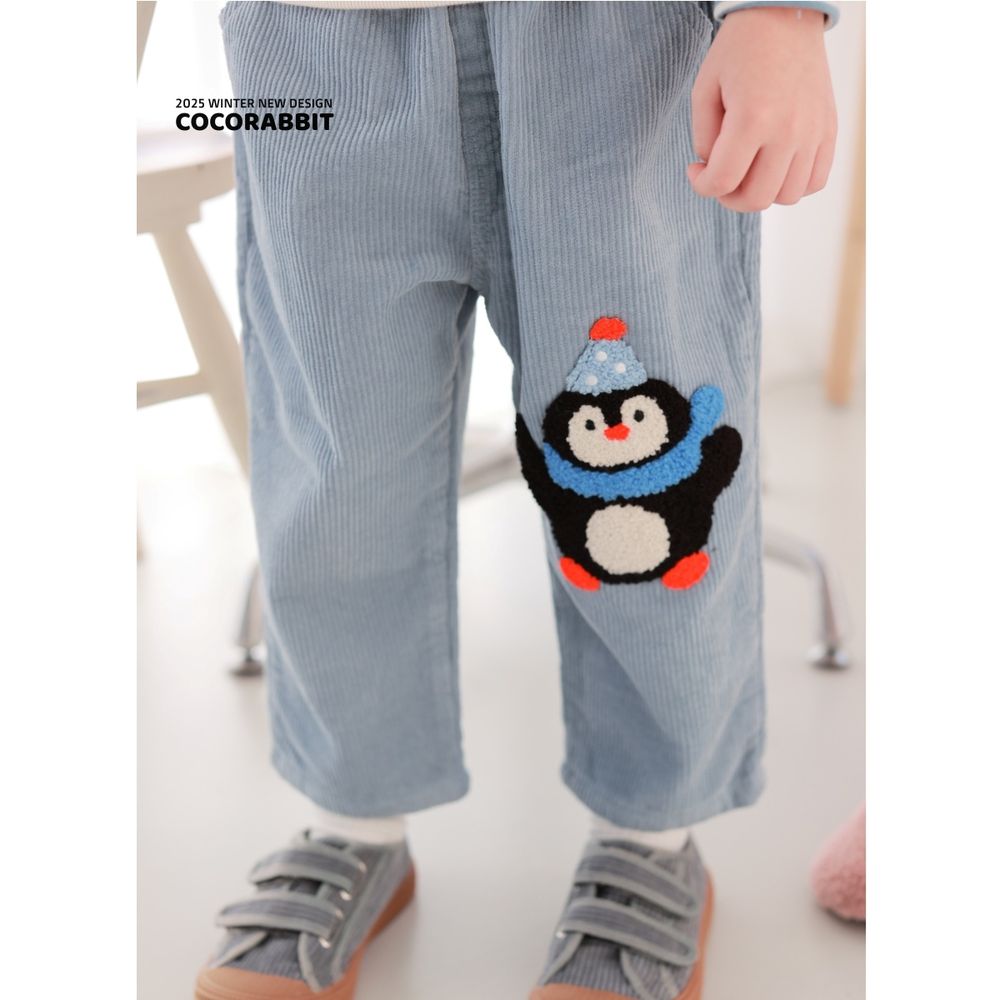 Coco rabbit (內磨毛)鬆緊腰休閒長褲-毛絨企鵝-霧灰藍