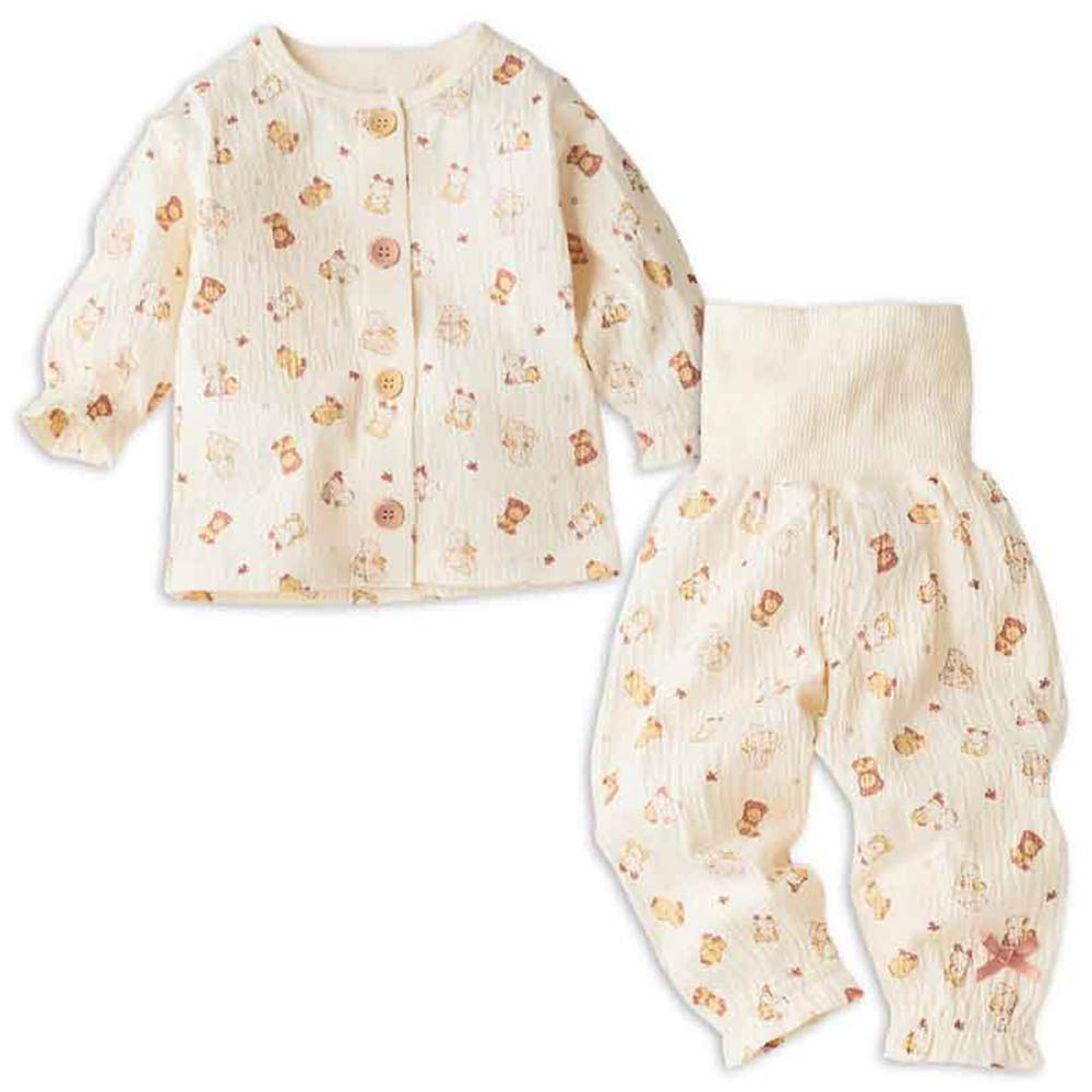 長袖家居服 穿衣練習-前開式 動物-米白色