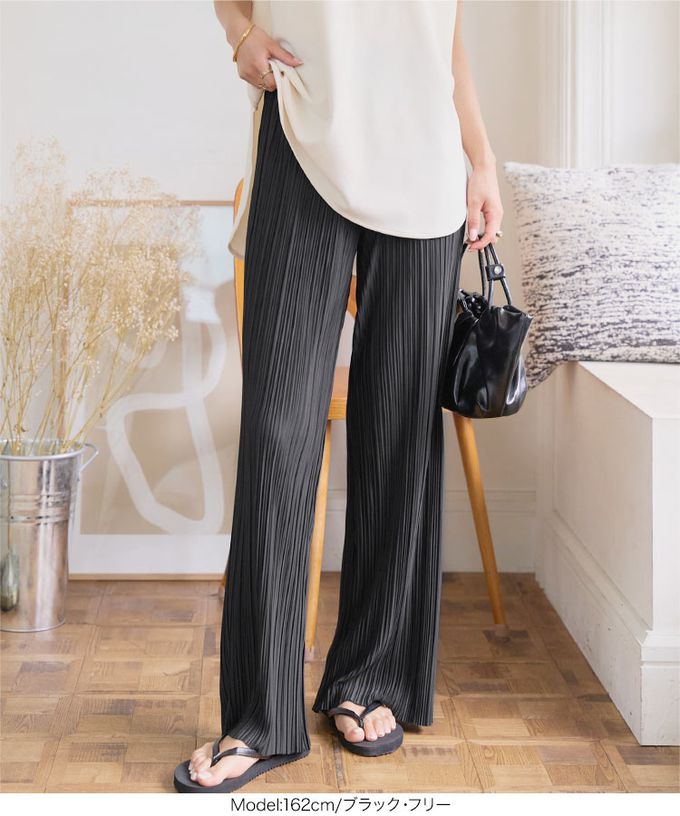 日本 Kobe Lettuce - [可剪裁]優美細坑條休閒寬褲-卡其棕