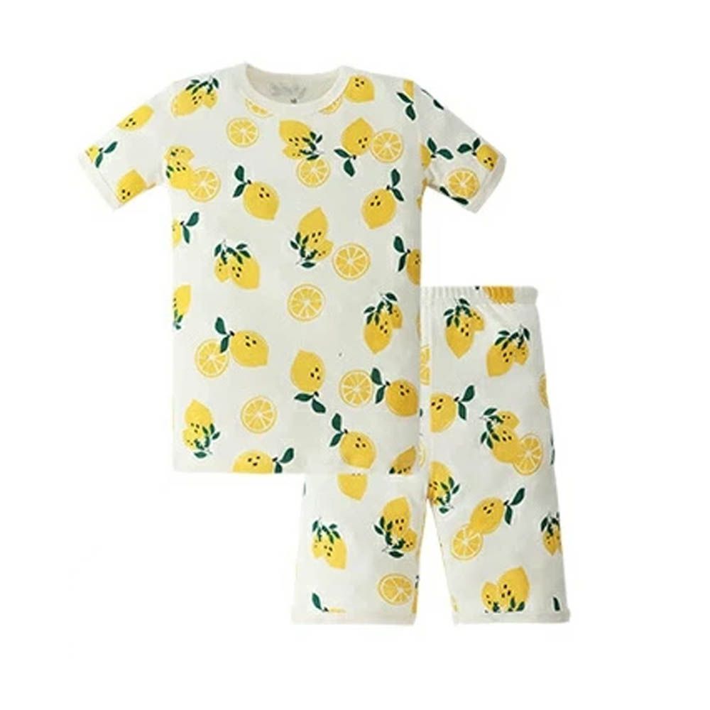 100%棉 舒適短袖睡衣/家居服-檸檬-白