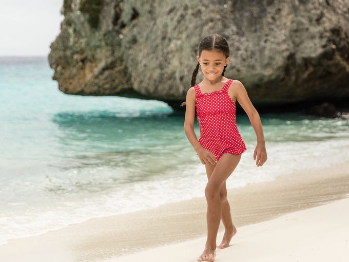 德國Playshoes - 抗UV防曬兒童連身泳裝-復古波點裙