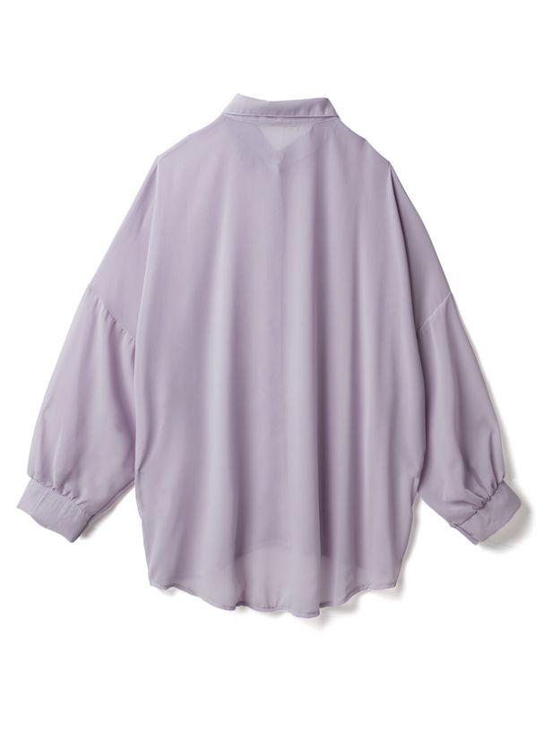 日本 GRL - 透明感氣球袖襯衫/罩衫-淺粉 (M)