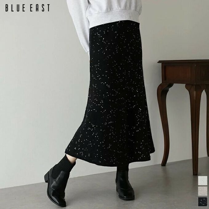 日本 BLUE EAST - 閃耀亮片針織美型魚尾裙-淺卡其