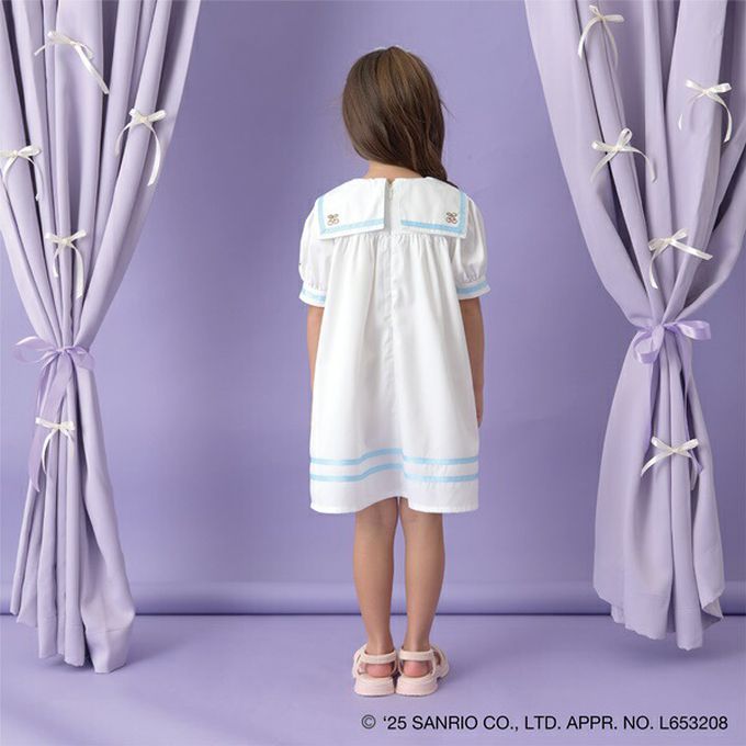 日本 Lycee mine - 俏麗水手條紋短袖洋裝-卡通人物大耳狗-米白