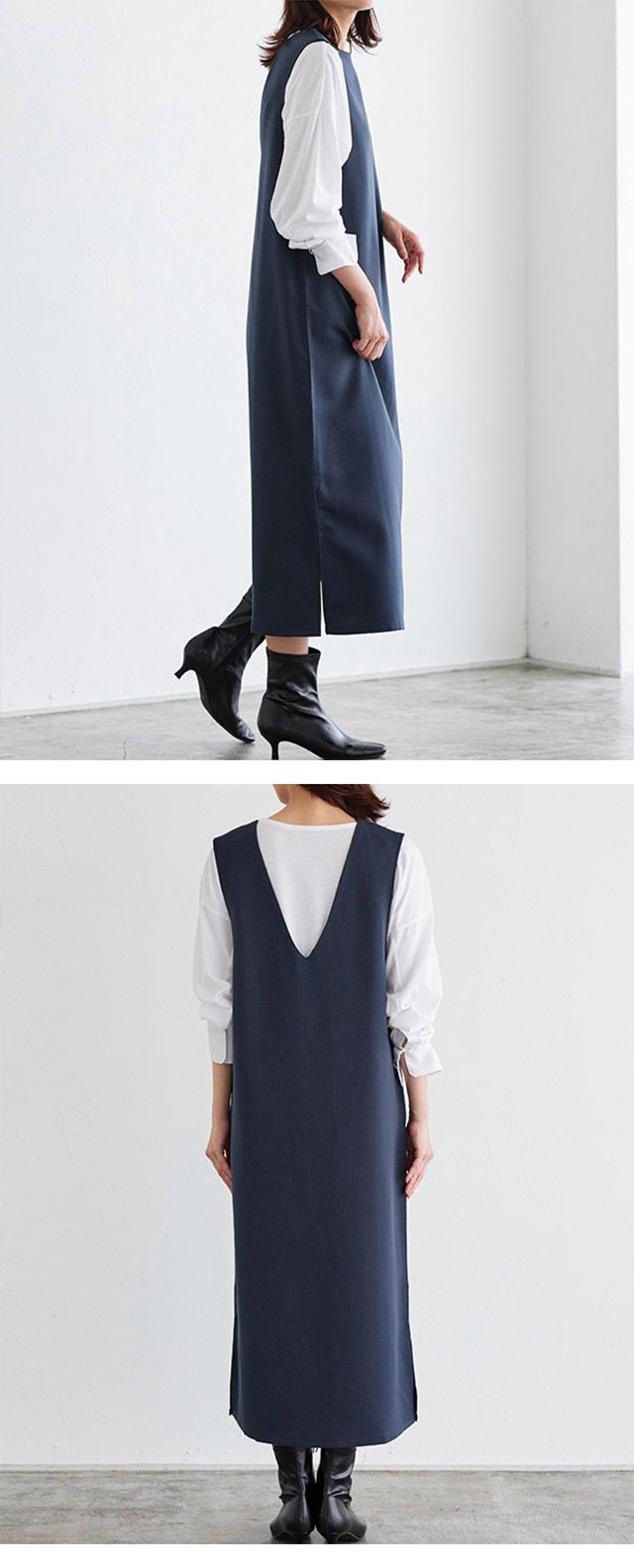 日本 Pierrot - 優雅氣質深V背心裙/洋裝-摩卡