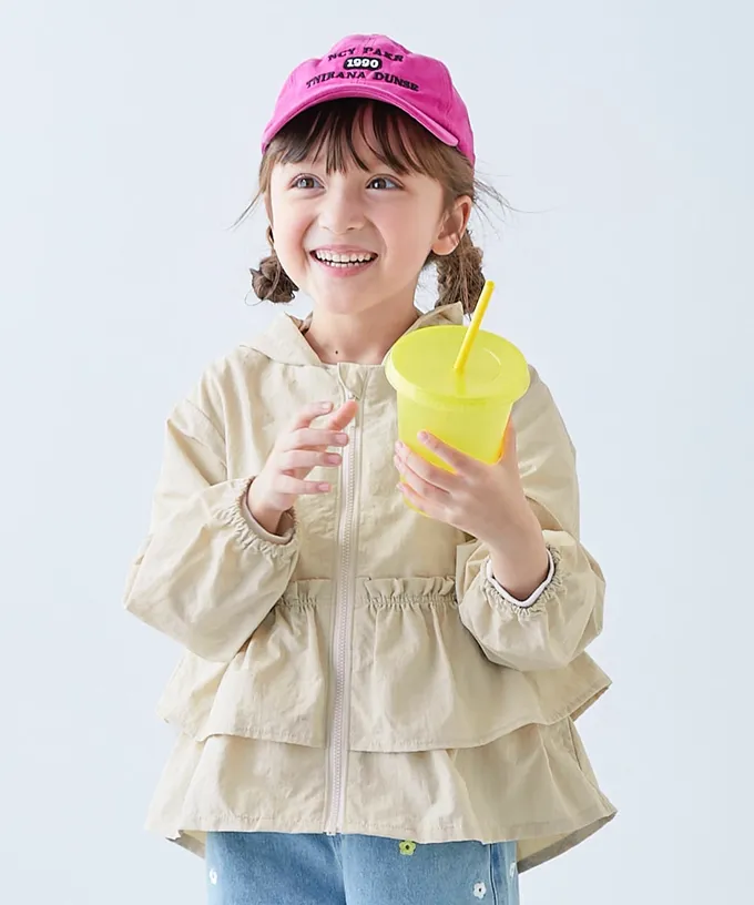 日本 devirock - 防潑水 層次荷葉輕量風衣外套(帽可拆)-象牙白